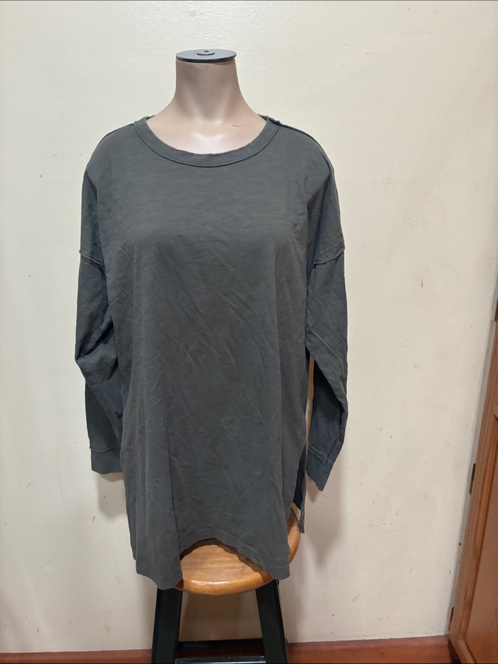 NATURAL LIFE Washed Olive Long Sleeve Crewneck Top